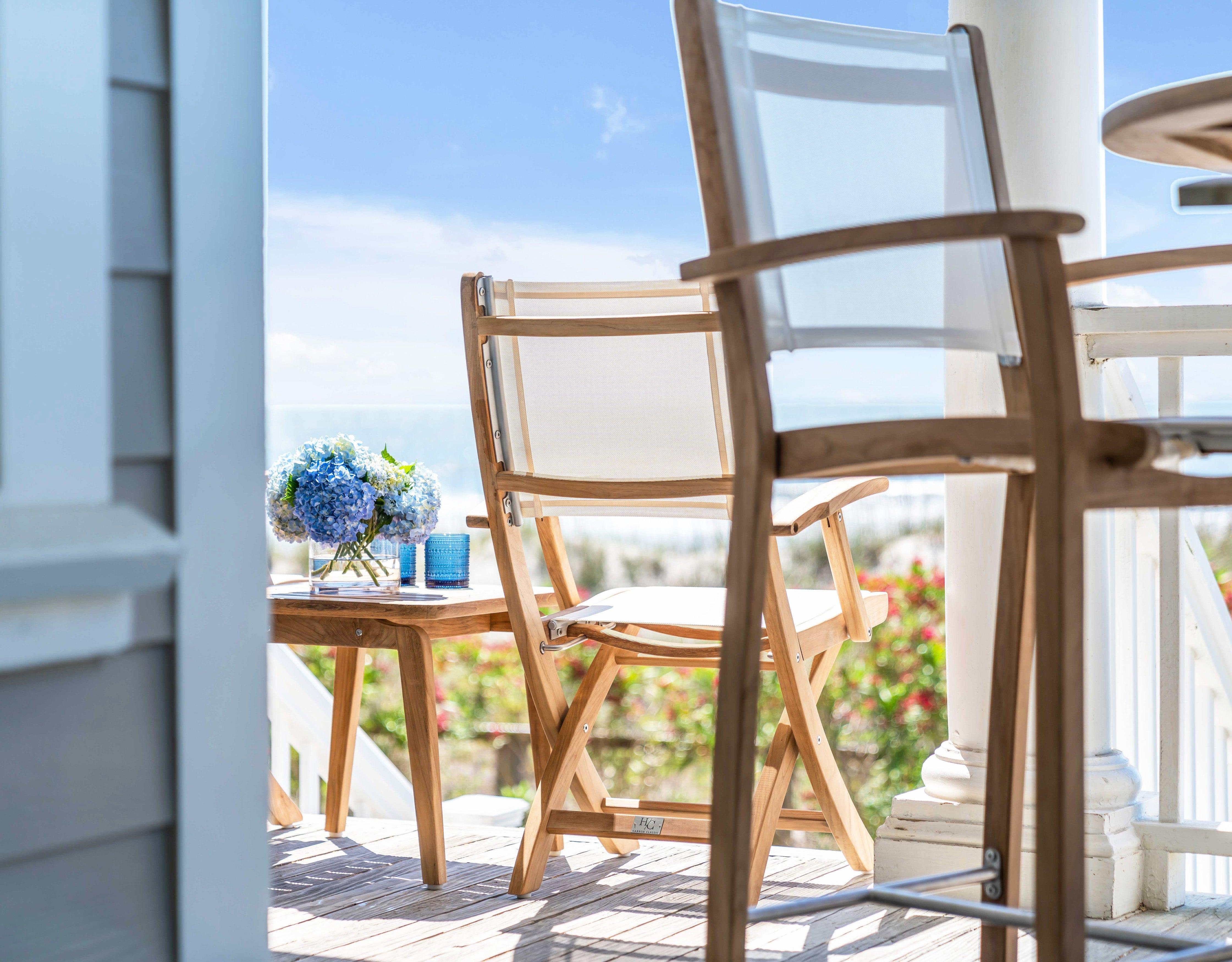 Modern Outdoor Teak Sling Folding Chairs